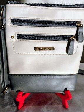 Stone and Co White & Gray Leather Crossbody HandBag Purse
